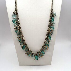 Talbots Glass Beaded Teal Aqua Floral Charm Necklace Toggle 30 in